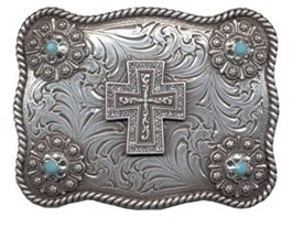 Turquoise color stone cross buckle